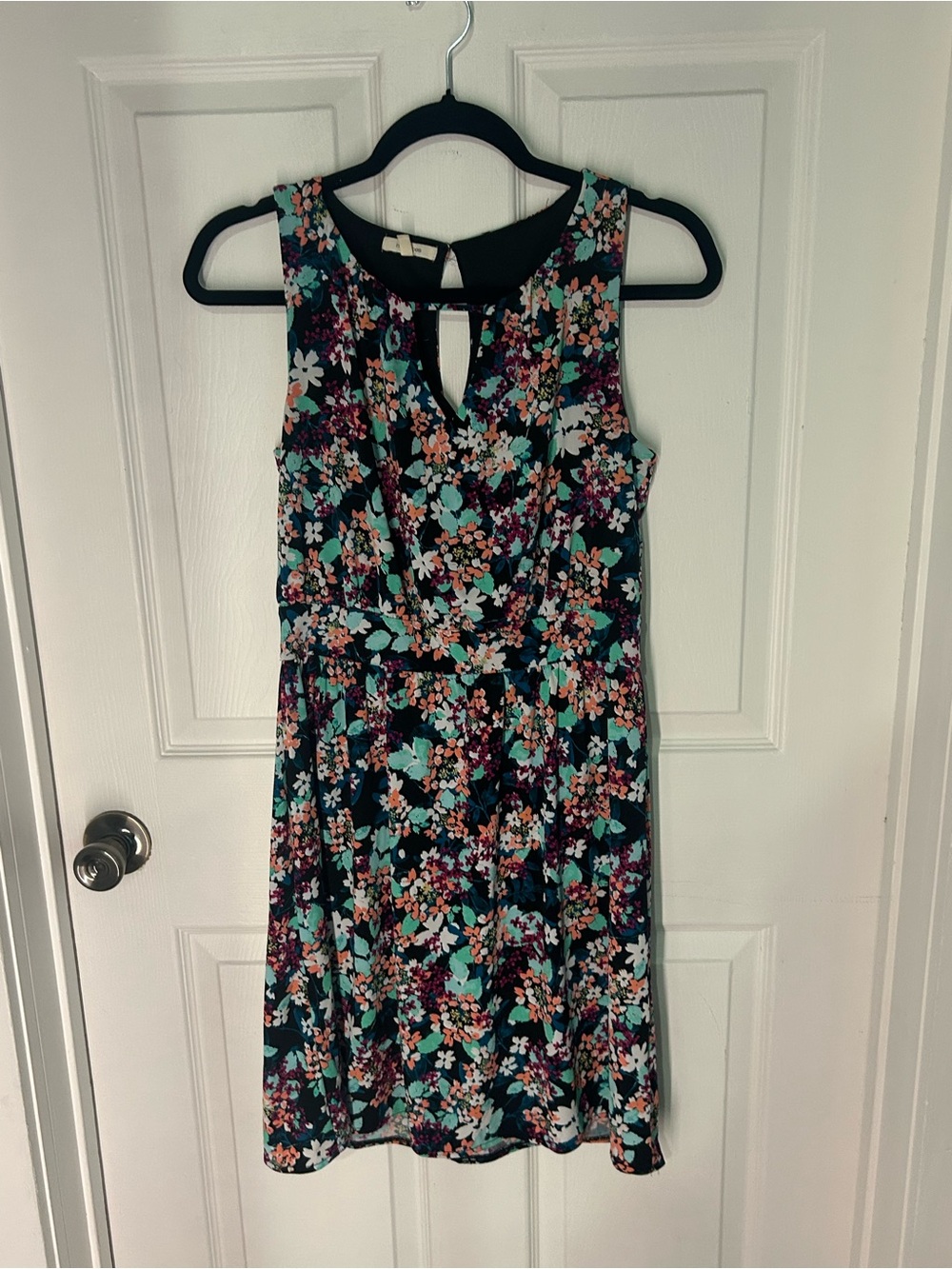 Maurices Floral Dress in Black with Teal and Pink Accents
